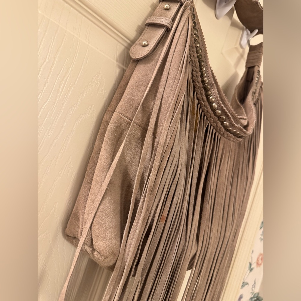 Shondra Roberts suede slouchy hobo bag w/ fringe